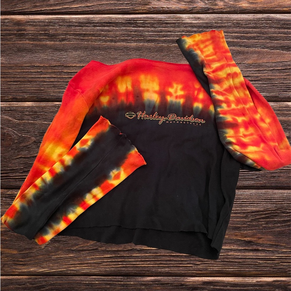 Rare Harley Davidson Fire Long Sleeve Tie Dye Crop Top